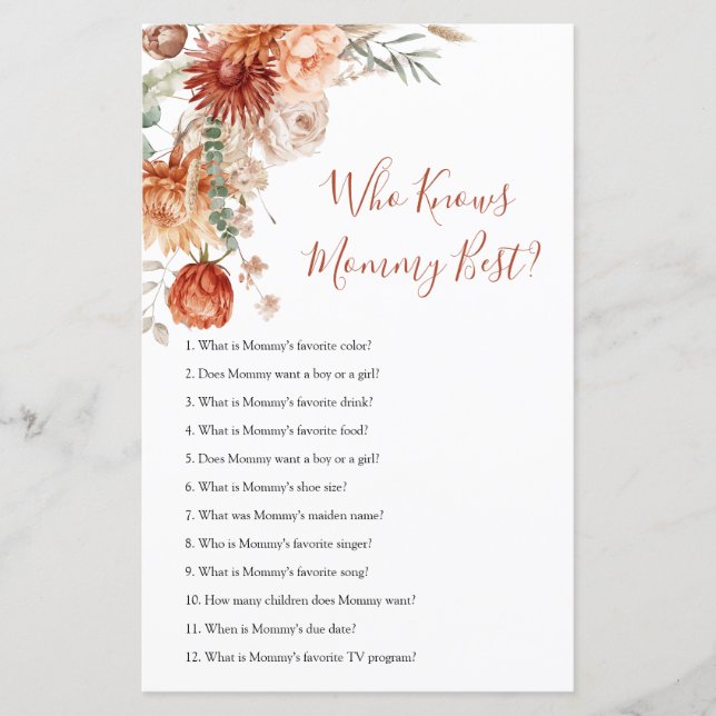 Rustic Wildflower Baby Shower Who Know Mommy Best (Front)