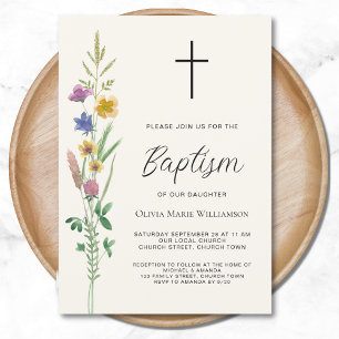 Rustic Wildflower Baptism Invitation