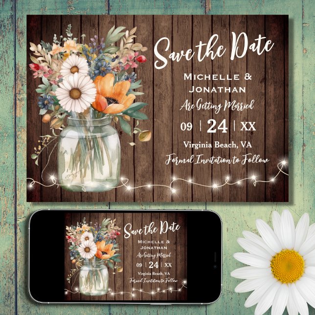 Rustic Wildflower Barn Wood Country Floral Wedding Save The Date (Creator Uploaded)