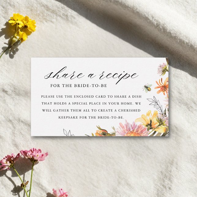 Rustic Wildflower Bee Bridal Shower Recipe Request Enclosure Card (Creator Uploaded)