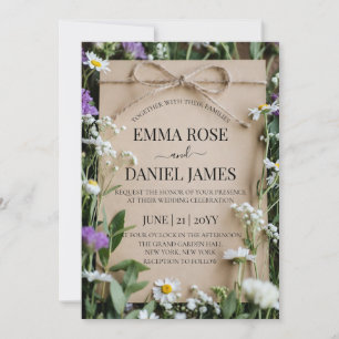 Rustic Wildflower Botanical Kraft Paper Wedding Invitation