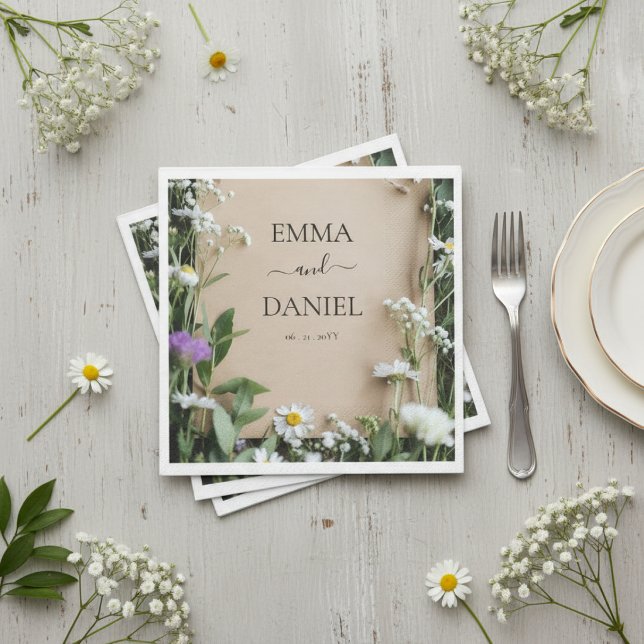 Rustic Wildflower Botanical Kraft Paper Wedding Napkin (Creator Uploaded)