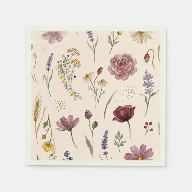 Rustic Wildflower Botanical Pattern Baby Shower Napkin (Front)