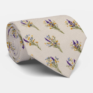 Rustic Wildflower Bouquet Personalized Wedding Tie