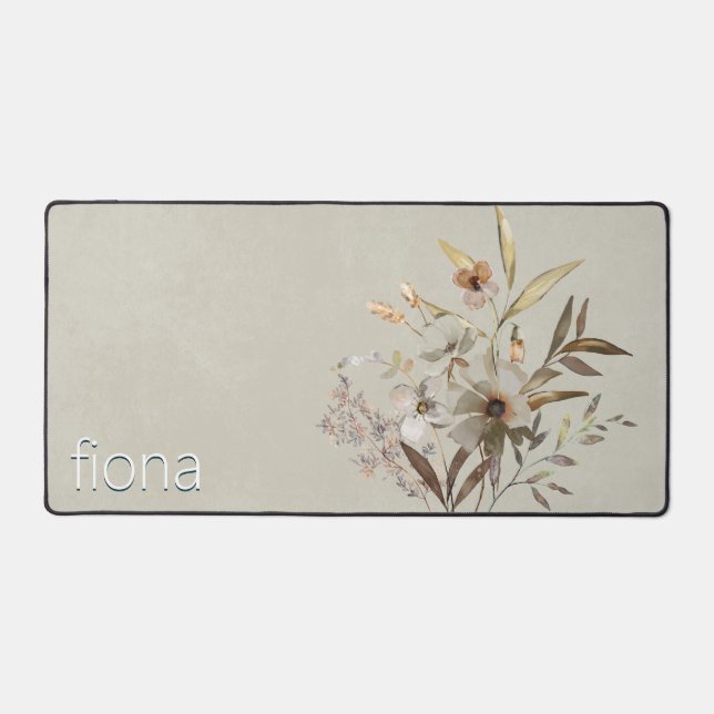 Rustic Wildflower Bouquet Sage Monogram Desk Mat (Front)