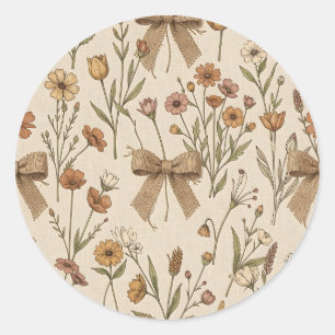 Rustic Wildflower Bouquet with Burlap Bows Vintage Classic Round Sticker