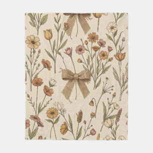 Rustic Wildflower Bouquet with Burlap Bows Vintage Fleece Blanket