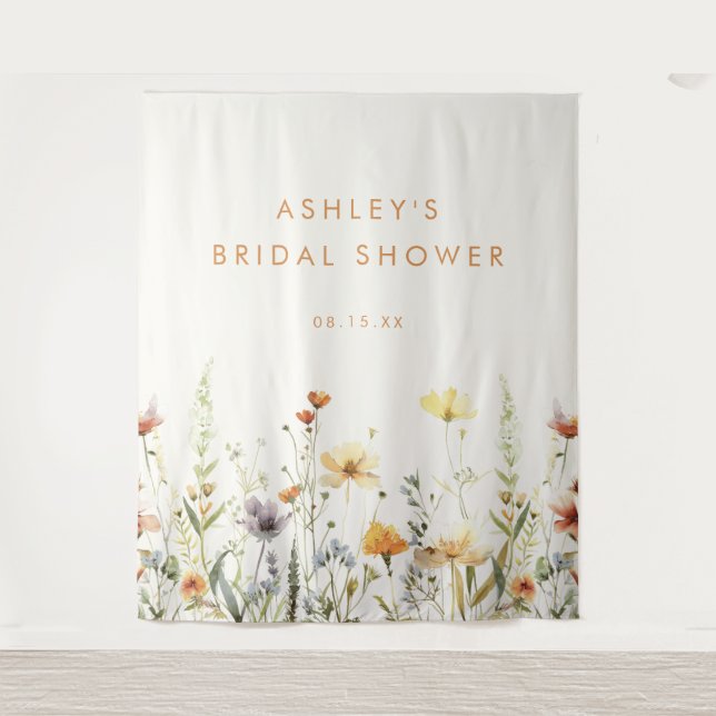 Rustic Wildflower Bridal Shower Backdrop Tapestry (Front)