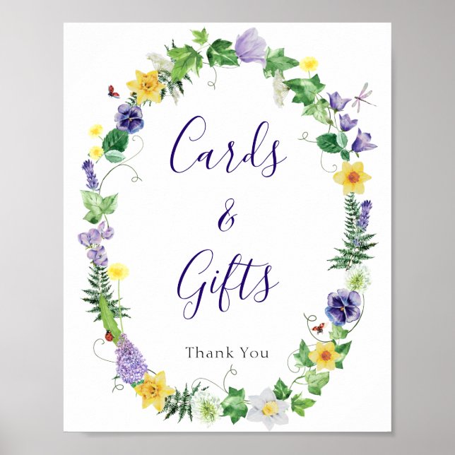 Rustic Wildflower Bridal Shower Cards Gifts Sign (Front)