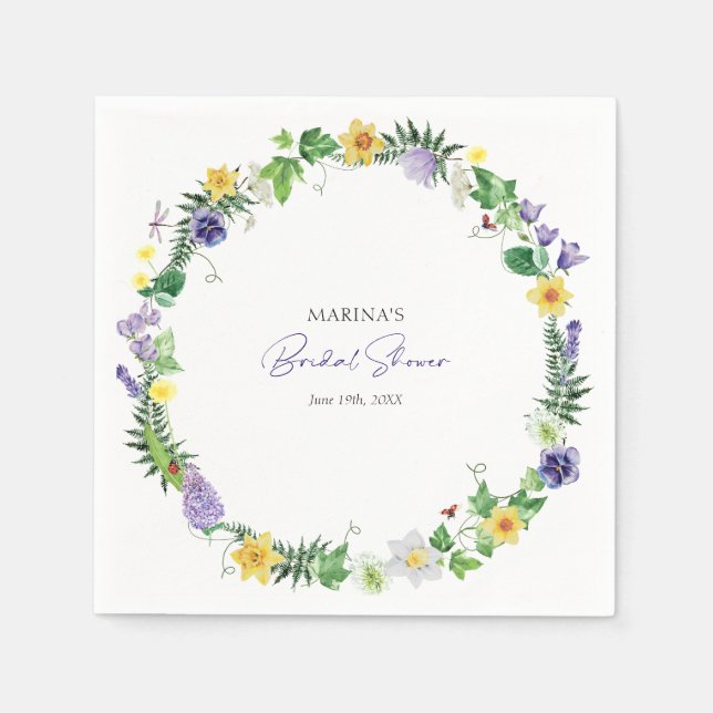 Rustic Wildflower Bridal Shower Napkin (Front)