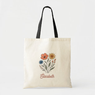 Rustic Wildflower Bridesmaid Name Floral Modern Tote Bag