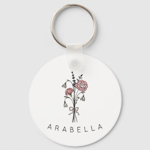 Rustic Wildflower Bridesmaid Name  Keychain