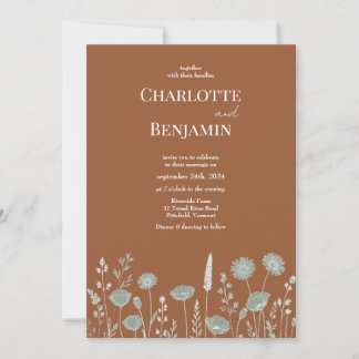 Rustic Wildflower Burnt Orange Wedding Invitation