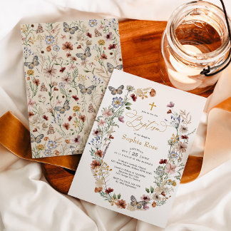 Rustic Wildflower Butterfly Garden Baptism Invitation