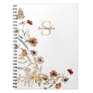 Rustic Wildflower Butterfly Personalized Notebook