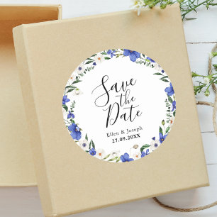 Rustic Wildflower Colourful Wedding Save The Date Classic Round Sticker
