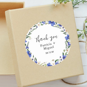 Rustic Wildflower Colourful Wedding Thank You Classic Round Sticker