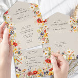 Rustic Wildflower Elegant Floral Wedding and RSVP All In One Invitation<br><div class="desc">Rustic wildflower wedding invitation with detachable RSVP card and elegant floral design. The invite has a modern frame of vibrant vintage botanical wild flowers and detailed blooms in rich, warm earthy neutral tones. A gorgeous design with summer and fall colours of red orange yellow pink blue and cream on a...</div>