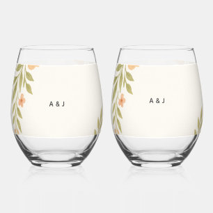 Rustic Wildflower Etched Wedding Glass