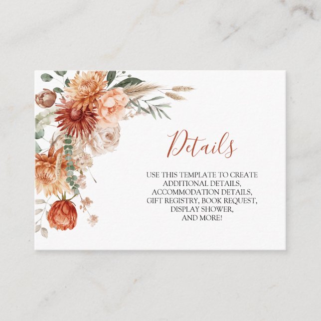 Rustic Wildflower Fall in Love Baby Shower Detail Enclosure Card (Front)