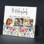 Rustic Wildflower Family Name Kids Names 3 Photo Plaque<br><div class="desc">Rustic wildflower photo display personalized with 3 of your favourite photos, family name, kids name or everyone's first names. The design features watercolor country wild flowers including poppy, daisy, cornflower, coneflower, clover and seedhead. Your photos are displayed in rounded rectangle shapes and, if you have any problems with placement, try...</div>
