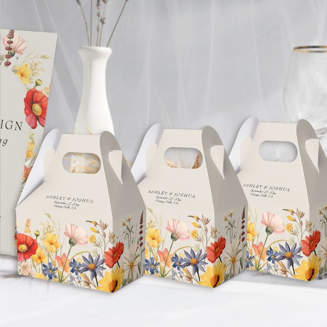 Rustic Wildflower Floral Border Wedding Favor Box (Wedding favor boxes from the Rustic Wildflower Wedding Collection by Darling & May)