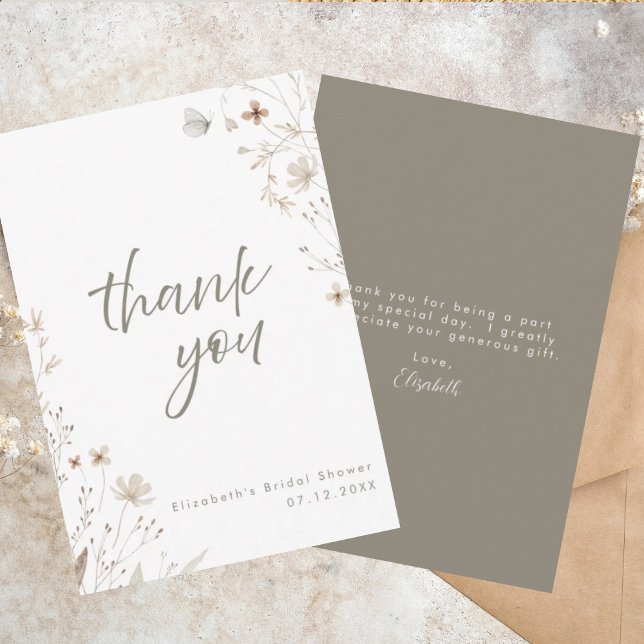 Rustic Wildflower Floral Bridal Shower Thank You Card (Creator Uploaded)
