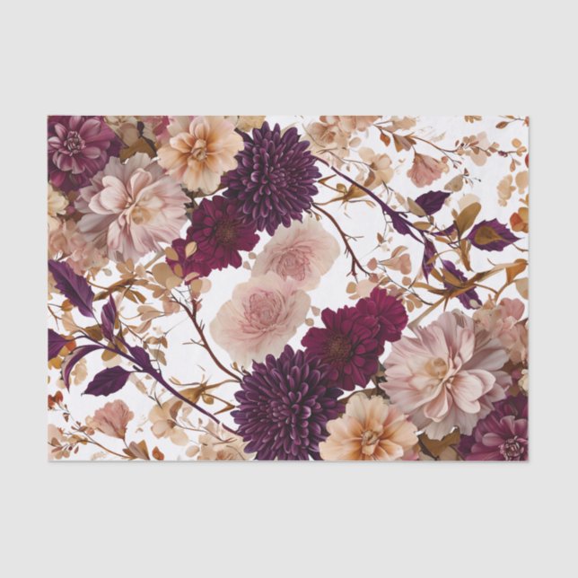 Rustic Wildflower Floral Burgundy & Blush  Wedding Tissue Paper (Front)