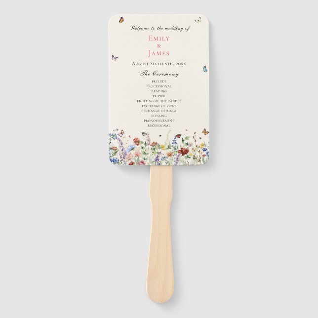 Rustic Wildflower Floral Wedding Hand Fan (Front)