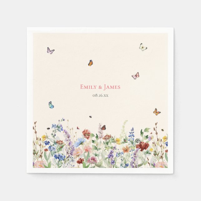 Rustic Wildflower Floral Wedding Napkin (Front)