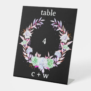 Rustic Wildflower Folk Wreath Wedding Table Number Pedestal Sign