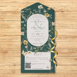 Rustic Wildflower Frame Emerald Green QR Code All In One Invitation<br><div class="desc">AVAILABLE WITH OR WITHOUT A QR CODE TO SCAN. This design features a soft wildflower frame around a cream oval on an emerald green background. Add a QR code URL to your invitation so that gusts can quickly access your wedding Website for details, directions, menu options, and more, or add...</div>