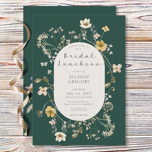 Rustic Wildflower Frame Green Bridal Luncheon Invitation (Rustic Wildflower Frame Green Bridal Luncheon Invitation)