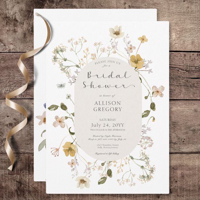 Rustic Wildflower Frame White Bridal Shower Invitation (Rustic Wildflower Frame White Bridal Shower Invitation)