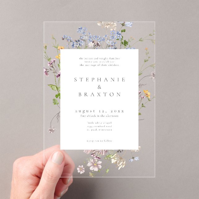 Rustic Wildflower Garden Elegant Wedding Acrylic Invitations (Insitu (Handheld))