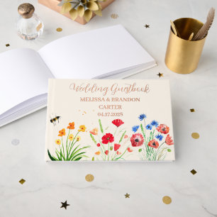 Rustic Wildflower Garden Spring Watercolor Wedding Guest Book