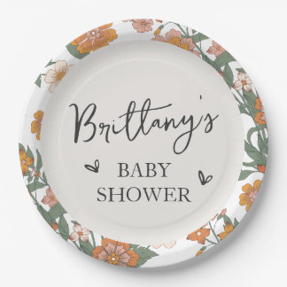 Rustic Wildflower Gender Neutral Baby Shower Paper Plate