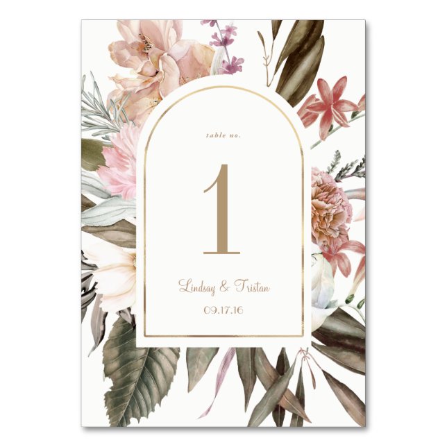 Rustic Wildflower Gold Arch Table Number (Front)