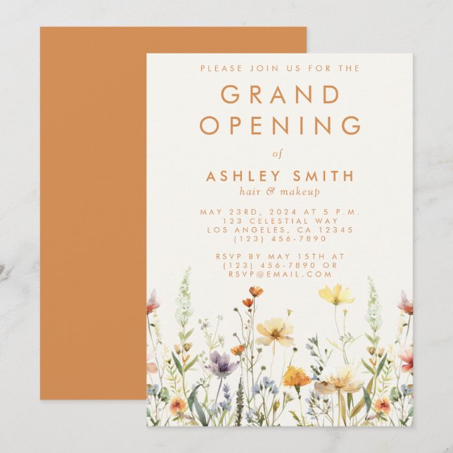 Rustic Wildflower Grand Opening Invitation (Front/Back)
