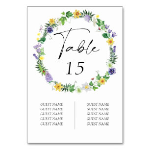 Rustic Wildflower Guest Names Wedding Table Number