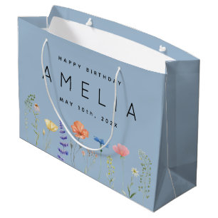Rustic Wildflower Happy Birthday Name  Large Gift Bag