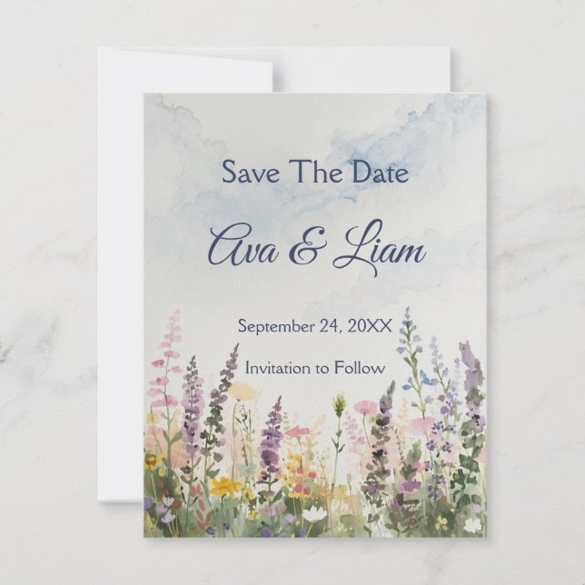 Rustic Wildflower Meadow | Boho Watercolor Save The Date (Front)