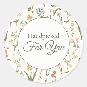 Rustic Wildflower Meadow "Handpicked" Classic Round Sticker