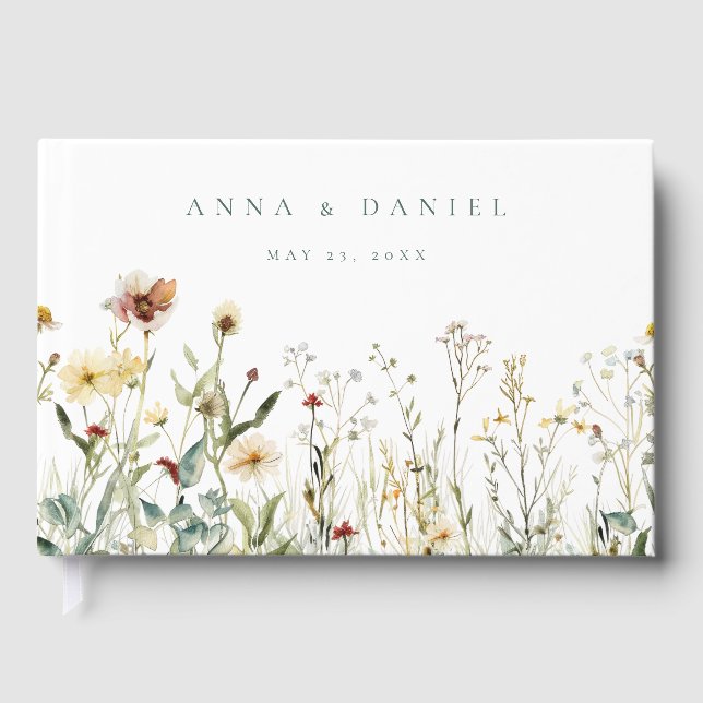 Rustic Wildflower Meadow Wedding Guest Book (Front)