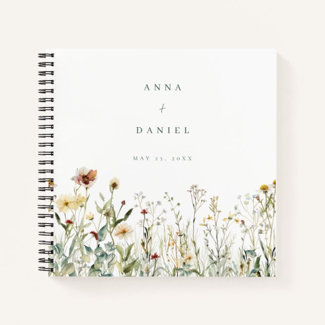 Rustic Wildflower Meadow Wedding Guest Book (Front)