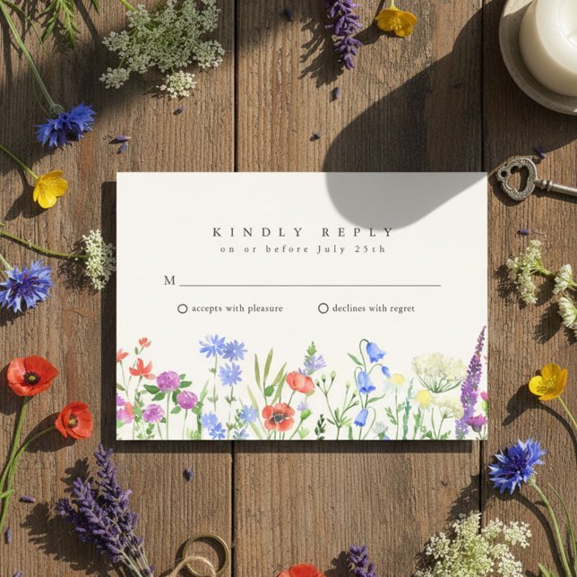 Rustic Wildflower Meadow Wedding RSVP  Card (Rustic Wildflower Meadow Wedding RSVP)