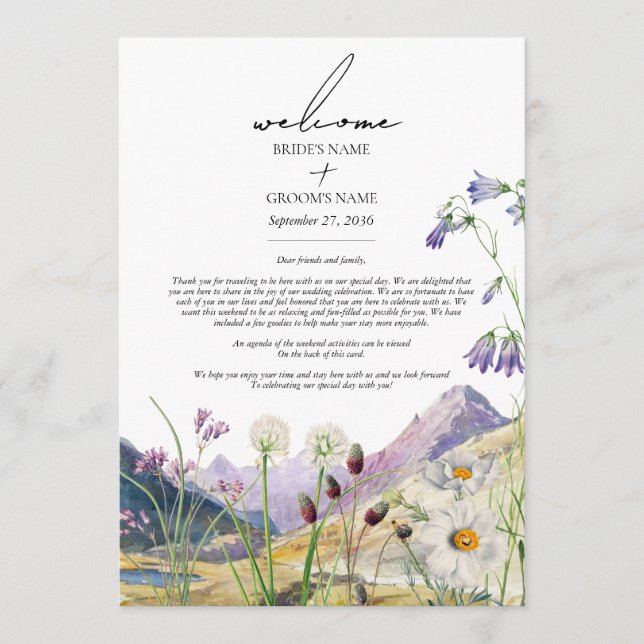 Rustic Wildflower Mountain Itinerary Wedding  Program (Front)