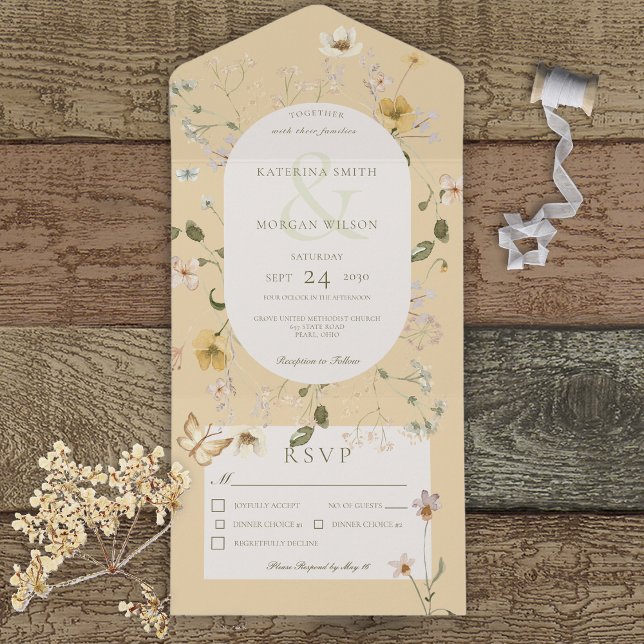 Rustic Wildflower Oval Frame Yellow Dinner All In One Invitation (Creator Uploaded)