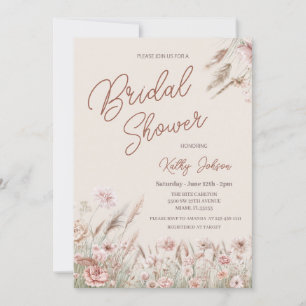 Rustic Wildflower Pampas Grass Bridal Shower  Invitation