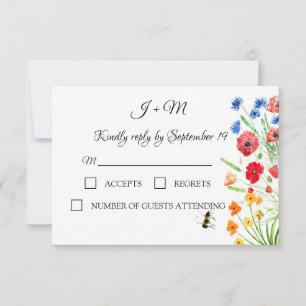 Rustic Wildflower Poppies Cornflowers Wedding RSVP Card